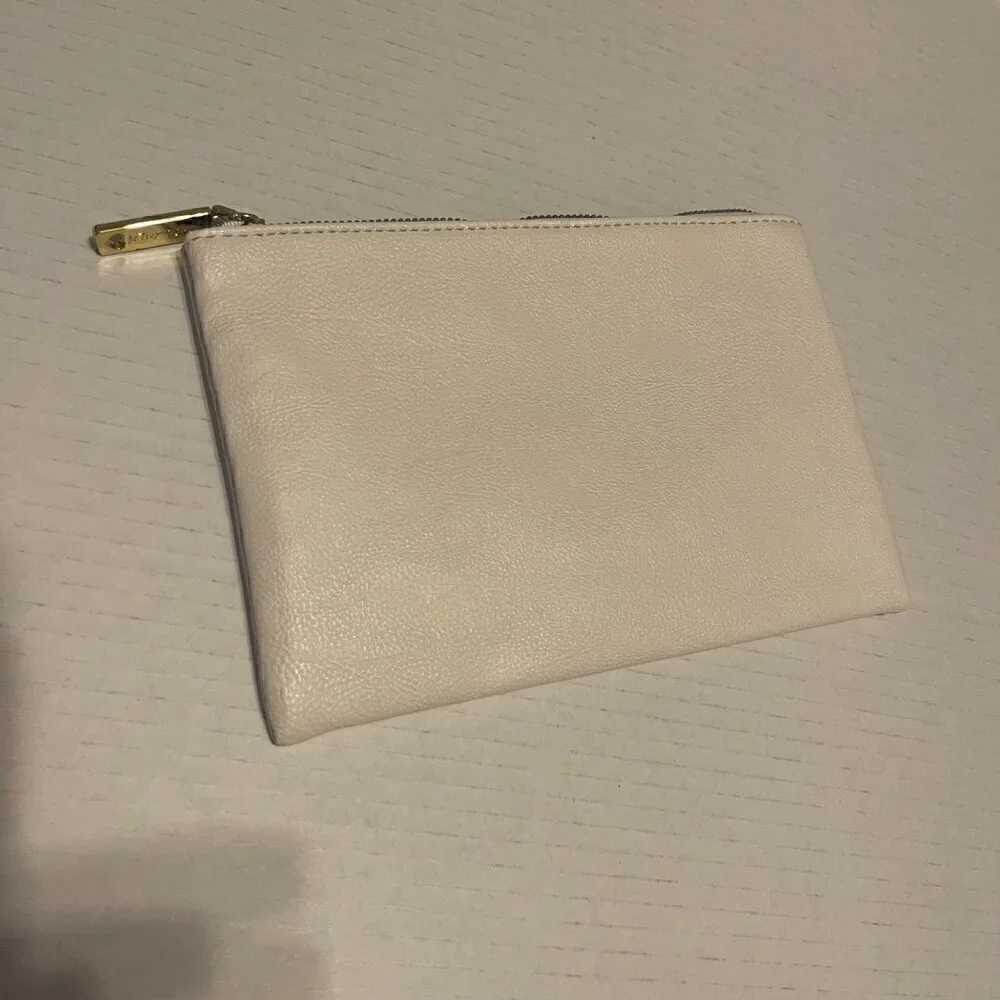 Betsy Johnson White Faux Leather Makeup Bag with Gold Zipper